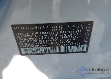 2019 Volkswagen Jetta 1.4T Sel из США, поврежденный, VIN 3VWE57BU4KM029448